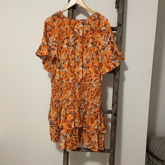 Aerie Orange Floral Smocked Waist Mini Dress - Picture 7 of 8